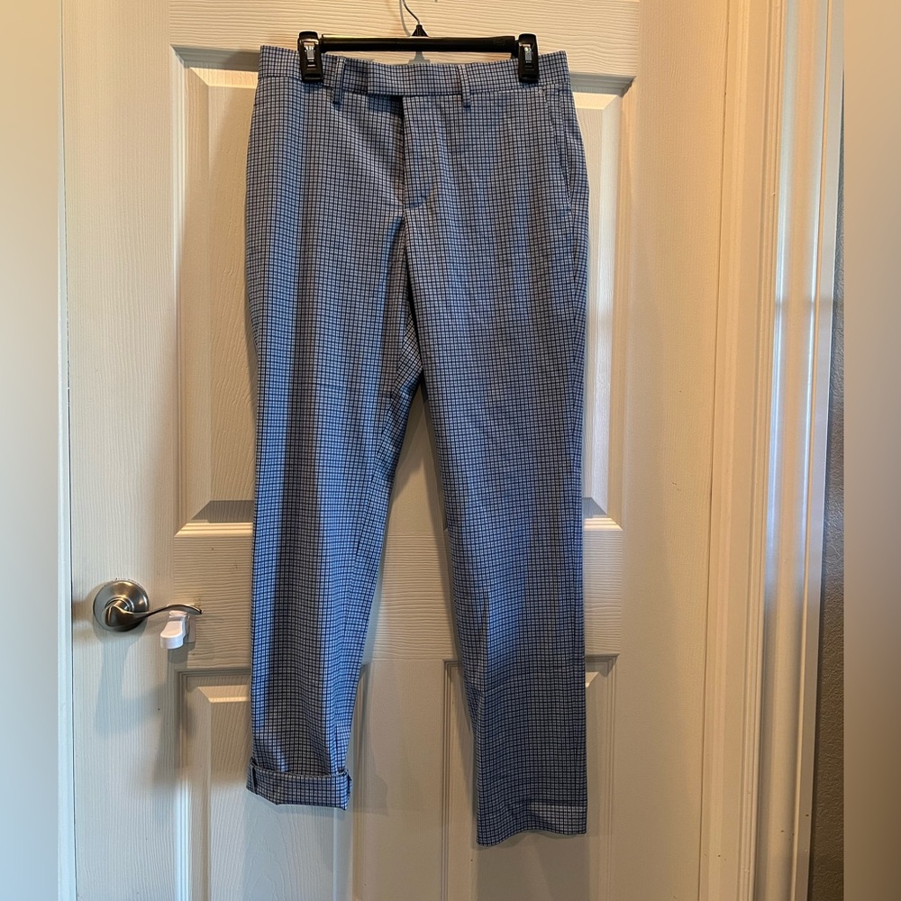 H&M skinny fit coupe moulante plaid blue women’s size 30r